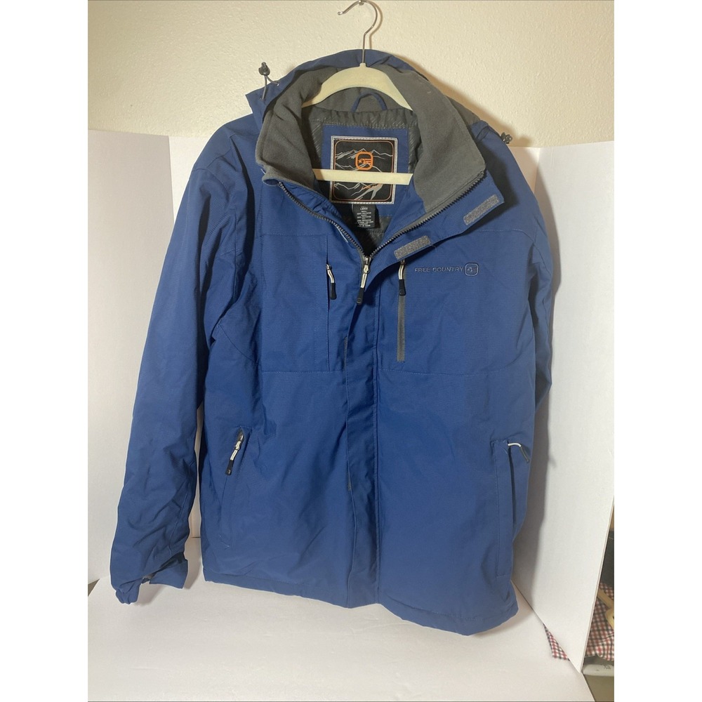 Free Country Removable Hooded Coat Large Blue Zip Front Men's Thermal H1